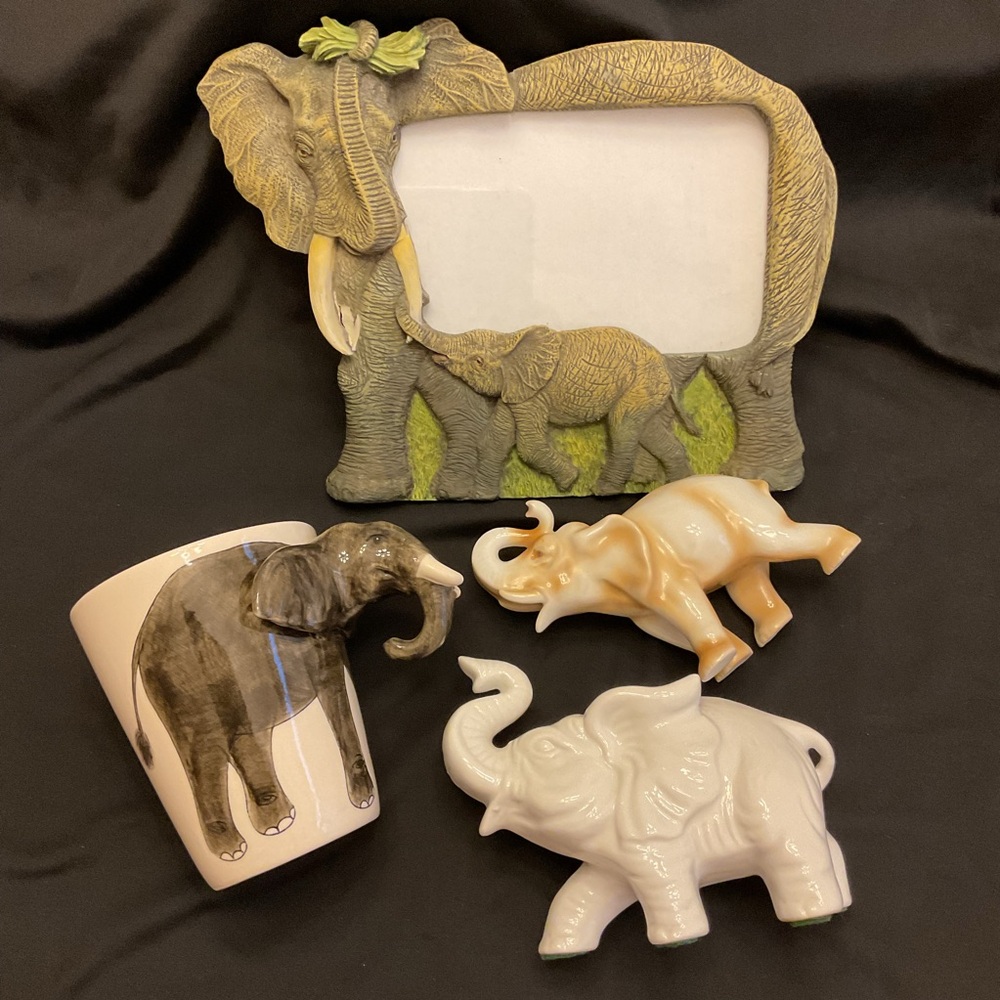Elephant Collectible 4 pc lot - Coffee Mug, Frame & 2 ceramic